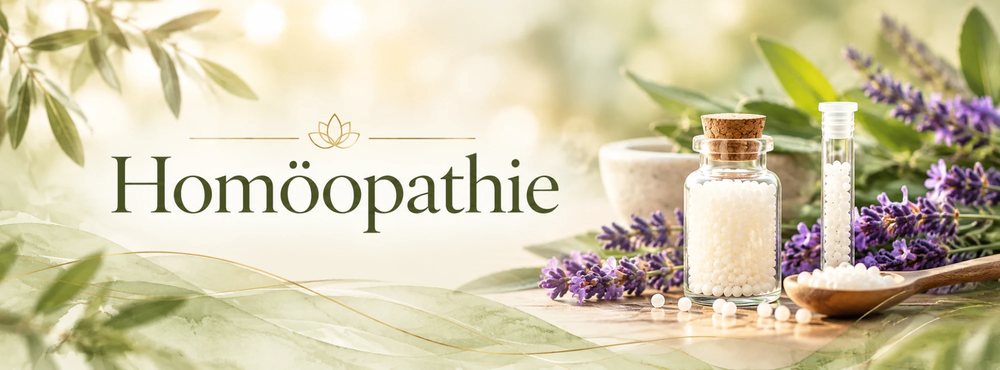 Homöopathie – Globuli, Lavendel und Mörser